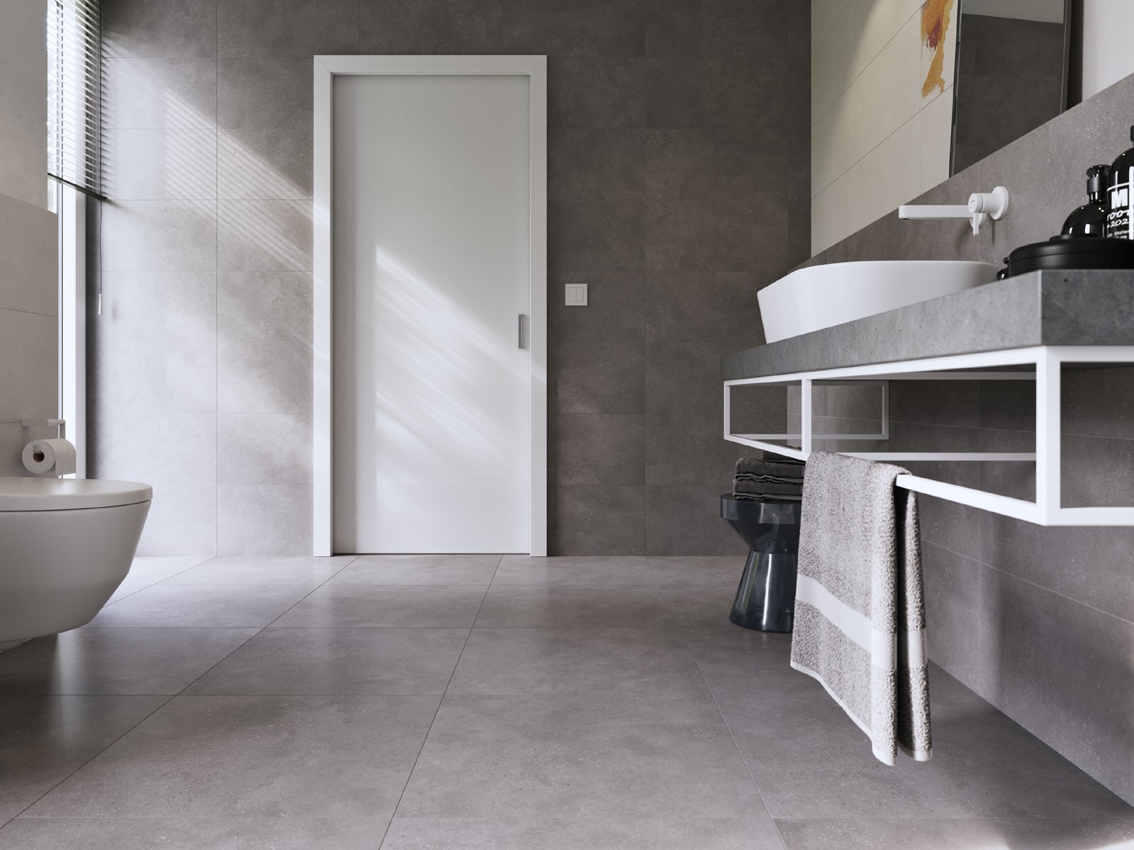 #Koupelna #beton #šedá #350 - 500 Kč/m2 #500 - 700 Kč/m2 #700 - 1000 Kč/m2 #RAKO #Betonico#Moderní styl#Extra velký formát#Velký formát